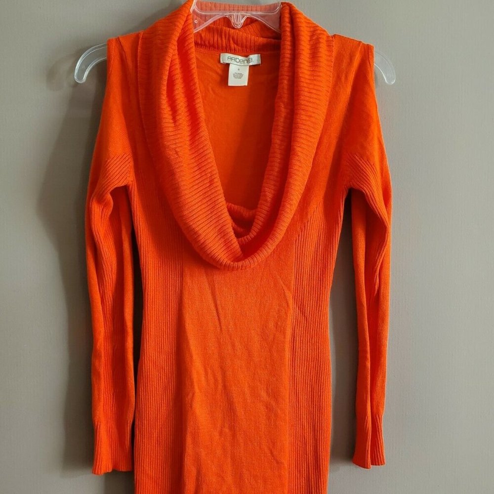 Arden B Sweater Dress Small Bright Orange Cowl nec